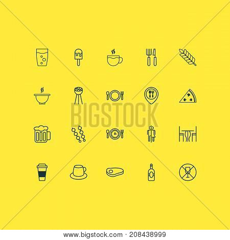 Eating Icons Set. Collection Of Alcohol Forbid, Hooch, Coffee Cup And Other Elements
