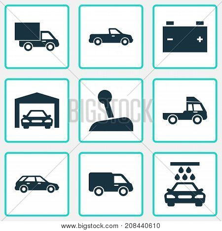 Car Icons Set. Collection Of Stick, Van, Lorry And Other Elements