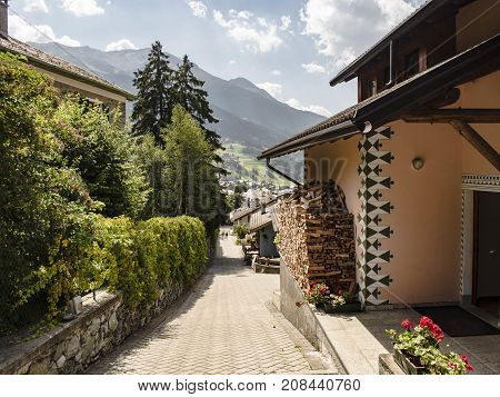 View to cabin and mountains in Bormio