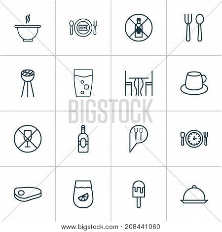 Cafe Icons Set. Collection Of Grill, Hooch, Meal Hour And Other Elements