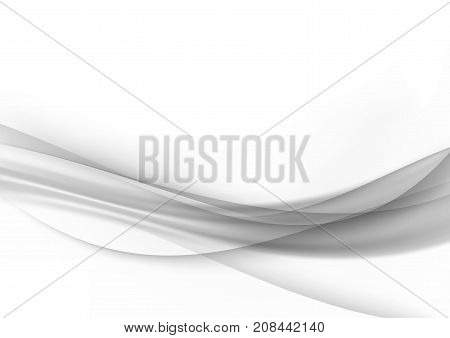 Grey abstract halftone wave mesh design. Bright abstract elegant hi-tech modern speed swoosh lines background. Smoke border over white. Vector illustration