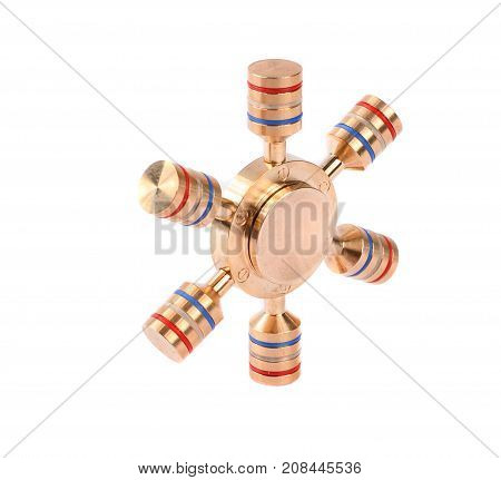Metallic fidget spiner isolated on white background