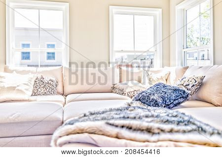 Loft Interior Space Of Modern Apartment, House Or Home With Staging Of Large Beige, Neutral White Co
