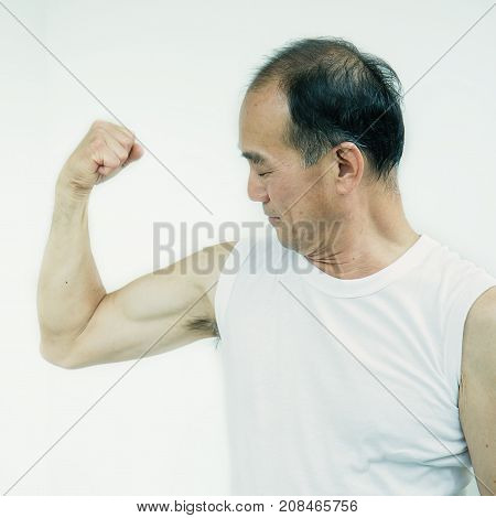 Fitness Shaped Muscle Sport Asian Man Posing Senior Muscular Asian Male Body Stay In Shape