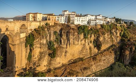 RONDA,SPAIN - SEPTEMBER 29,2017 - View at the old city of Ronda. Ronda is a city in the Spanish province of Malaga.