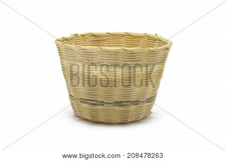 Empty bamboo basket isolated on white background