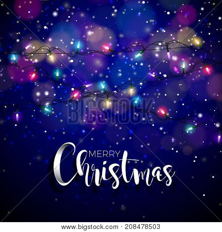 Vector illustration on a christmas theme with glowing lights and typography. Creative Holiday design for greeting card