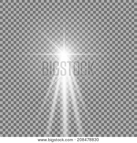 Light with a glare on transparent background sun rays with transparency beams lens flare white color