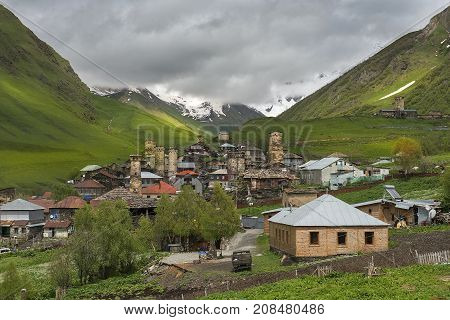 Ushguli - the highest inhabited village in Europe, Enguri gorge in Upper Svaneti, Georgia - UNESCO World Heritage Site