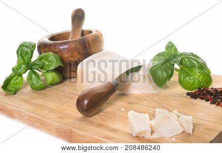 parmesan cheese in front of white background