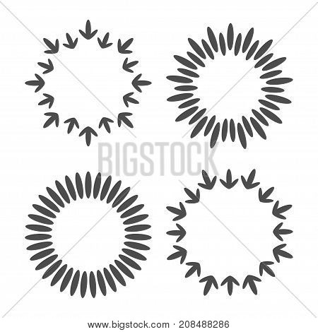 Abstract line arrow star dotted round frame set. Round wheat wreaths shape. Four objects. Flat design. White background. Isolated. Vector illustration