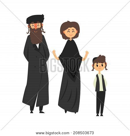 Traditional jewish family with son vector Illustration isolated on a white background