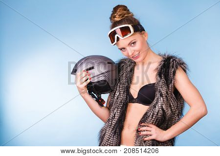 Woman Wearing Sexy Winter Sport Outfit