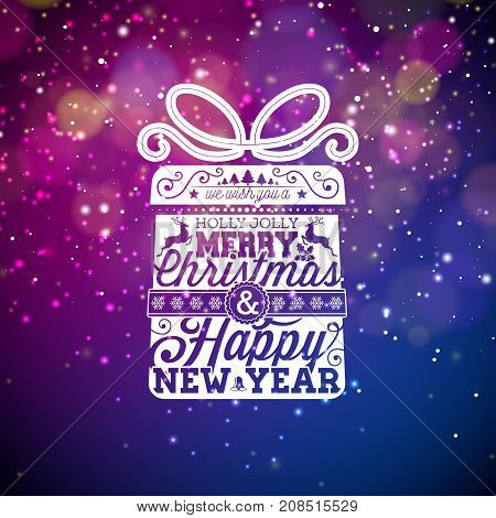 Vector illustration on a christmas theme with glowing lights and typography. Creative Holiday design for greeting card