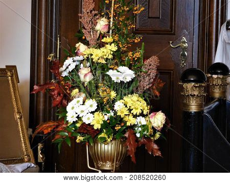 Beautiful bouquet for decoration at home or ideal flowers for wedding decoration in basket.
