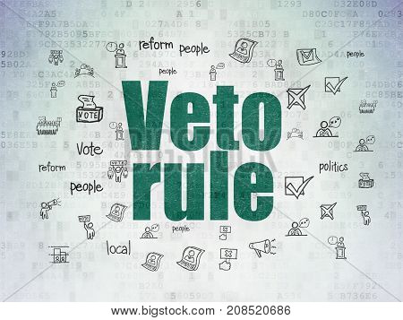 Political concept: Painted green text Veto Rule on Digital Data Paper background with  Hand Drawn Politics Icons