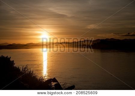 Beautiful sunset landscape at River in Thailand.