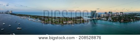 Aerial video of Miami Haulover Park and Bal Harbour Florida USA