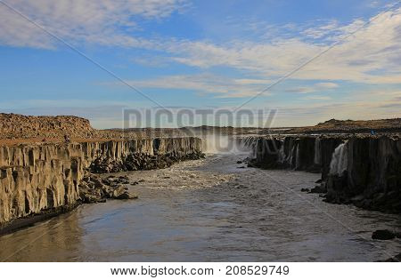 Hafragilsfoss waterfall near Dettifoss. North  Iceland. Summer day.