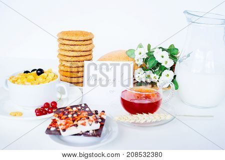 Image of different healthy food made of weat