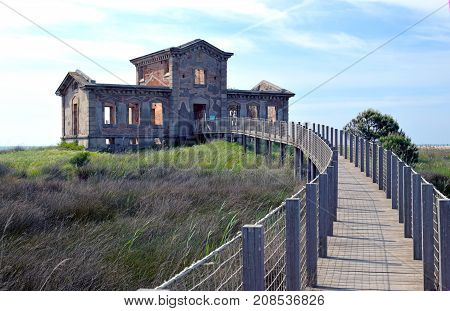 Rio Llobregat delta desenbocadura to the sea in Barcelona