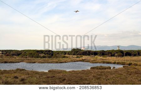 Rio Llobregat delta desenbocadura to the sea in Barcelona