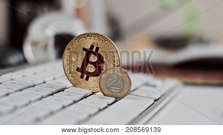 Bitcoin Coin On The Keyboard