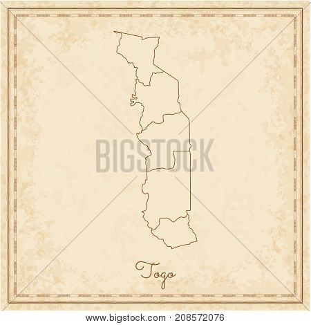 Togo Region Map: Stilyzed Old Pirate Parchment Imitation. Detailed Map Of Togo Regions. Vector Illus