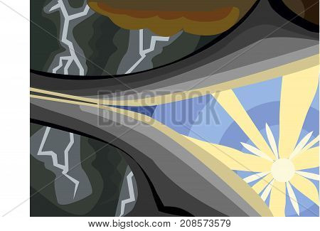 Sunshine through the Storm Clouds. Life, weather and time concept illustration vector.