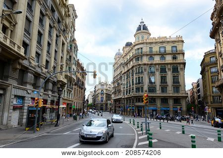 BARCELONA - JUN. 9, 2013: Casa Heribert Salas was built during 1923 by Juli Marial i Tey at No.47 Via Laietana in the Old City (Ciutat Vella) of Barcelona, Catalonia, Spain.