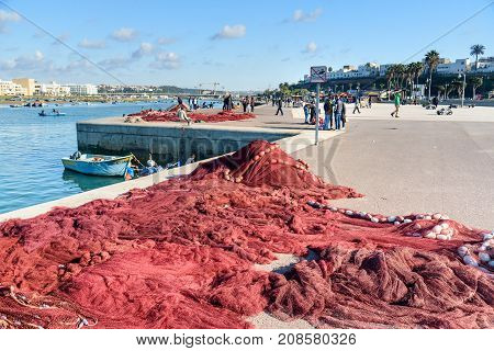 Fishing Net On Harbor. Rabat. Morocco