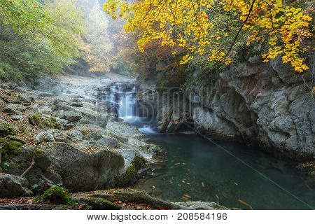 Cubo waterfall in autumn at Irati forest