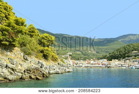 Paxos harbour Greece - October 01 2017 : Paxos a small island south of Corfu a Greek island in the Ionian sea