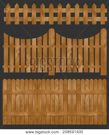 Wooden fence seamless sections. Isolated vector illustration