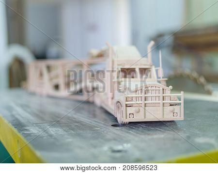 Wooden truck made on a special car for cutting out of wood