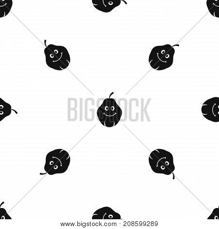 Smiling quince fruit pattern repeat seamless in black color for any design. Vector geometric illustration