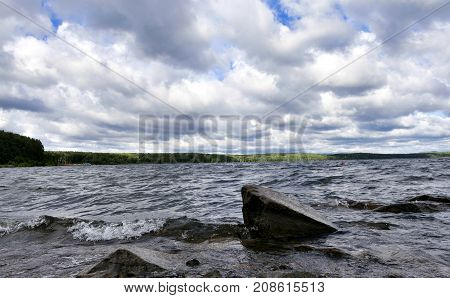 Day Lake In White Cloudy Weather