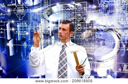 Manufacturing designing construction technology. Engineer designer.Industrial technology