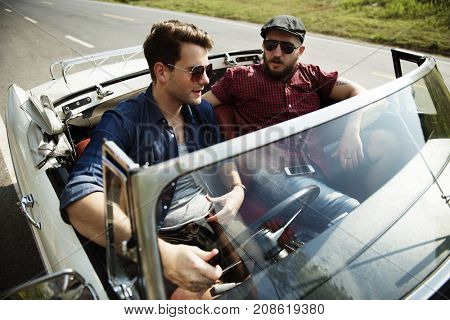Group of Diverse Friends Travel on Road Trip Together