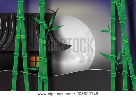 bamboo garden at night with japan style