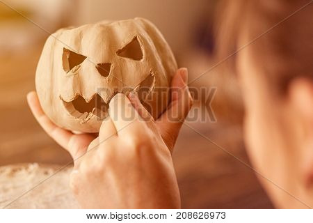Woman Doing On A Pumpkin Face Jack