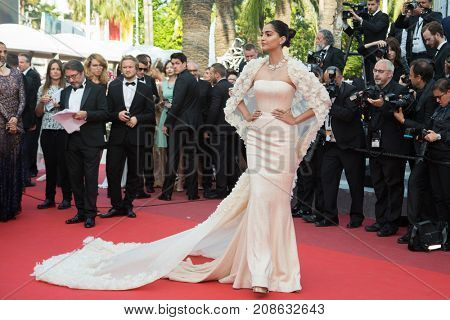 CANNES, FRANCE - MAY 16: Sonam Kapoor attends the 'Loving' premiere during the 69th annual Cannes Film Festival at the Palais des Festivals on May 16, 2016 in Cannes