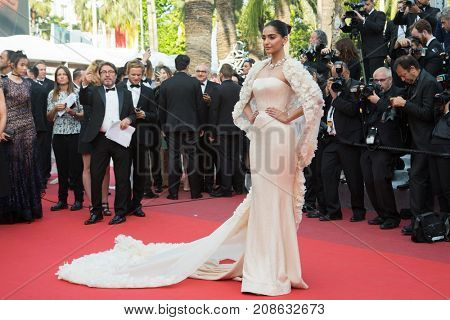CANNES, FRANCE - MAY 16: Sonam Kapoor attends the 'Loving' premiere during the 69th annual Cannes Film Festival at the Palais des Festivals on May 16, 2016 in Cannes