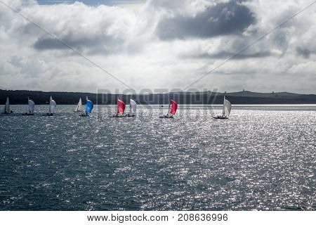 Sailing ship with dramatic sky in Auckland New Zealand