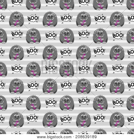 Abstract Seamless Pattern For Girls Or Boys. Creative Vector Background With A Fluffy Cute Monster,