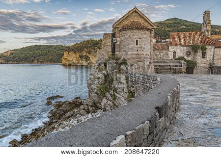 View of the The Saint Sava Church in the old town of Budva. Montenegro.