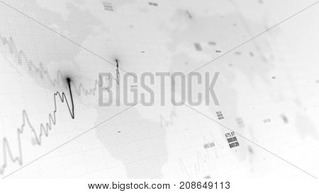 3d render. Statistic graph of stock market data and financial analysis. Stock market graph. Financial statistic analysis on dark background with growing financial charts. Big data on LED panel