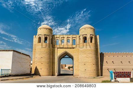 Entrance Gate in the ancient city wall of Ichan Kala. Khiva, a UNESCO world heritage site in Uzbekistan