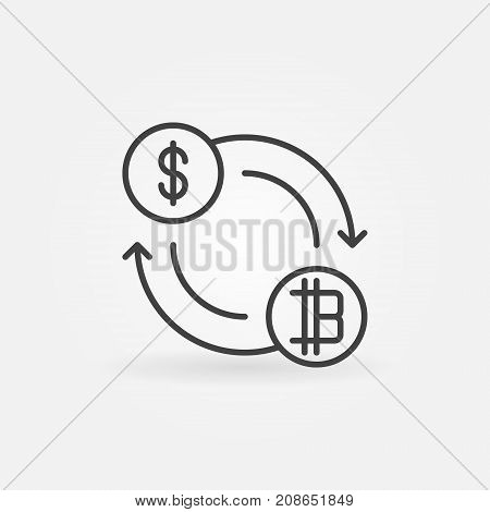 Dollar to bitcoin exchange icon or symbol in thin line style
