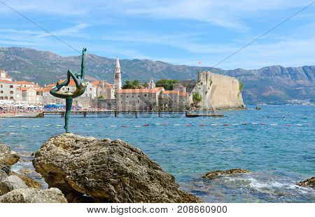 BUDVA MONTENEGRO - SEPTEMBER 7 2017: Sculpture 